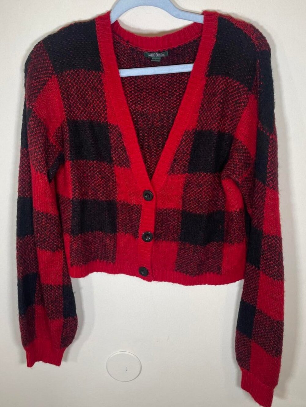 Wild Fable Red & Black Plaid V Neck Cardigan